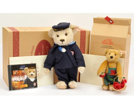 Steiff pair of teddy bears: (1) Steiff Teddy Bear Vienna Choir Boy teddy bear, white tag 996634, LE 3000, 1988/1999, plus CD 
