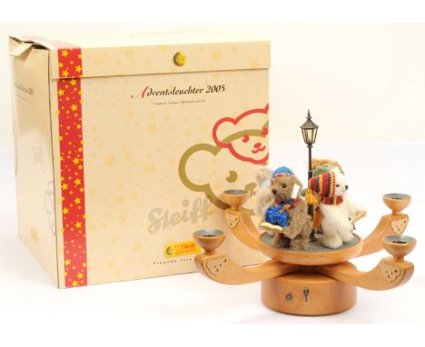 Steiff Advent Candelabrum 2005, white tag 037658, LE 1000, comprising solid alder wooden base, candle holders hand turned in 