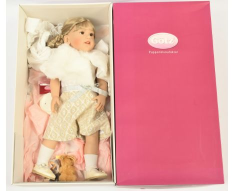 Gotz A Ballroom Dream vinyl doll, handcrafted, numbered artist design, LE 5/400, with Steiff miniature mohair teddy bear, yel