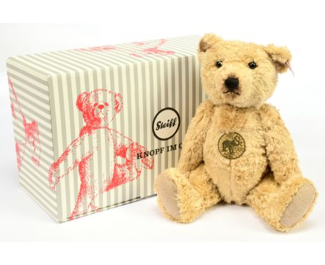 Steiff Basko teddy bear, white tag 007002, viscose/cotton, with brass trademark to chest, swing label, certificate, Near Mint