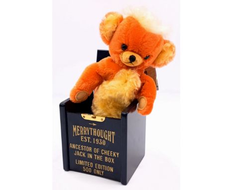 Merrythought Punkie Bear Jack in the Box Ancestor of Cheeky orange, LE 78/500, mohair, some foxing to muzzle, swing label cer