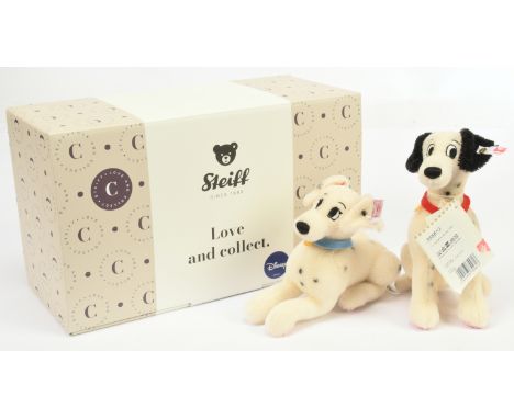 Steiff Disney 101 Dalmatians set, white tag 355813, LE 2000, mohair, swing labels, certificate, within Near Mint box, outer t