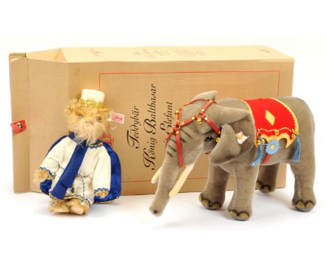 Steiff Teddy Bear King Balthazar with an Elephant, white tag 037832, comprising mohair teddy bear and mohair elephant, limite