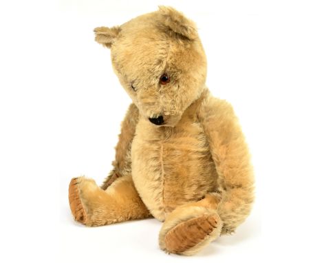 Chiltern Hugmee vintage teddy bear, British, 1950s, amber and black glass eyes, black vertically stitched nose, fully jointed