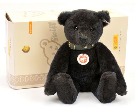 Steiff dark blue alpaca teddy bear, white tag 038280, limited in edition to the year 2007, chest tag, certificate, within Fai