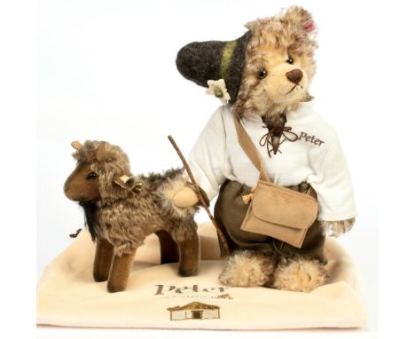 Steiff Peter teddy bear and his Goat, Swiss exclusive 2003, white tag 661037, LE 1500, comprising teddy bear Goatherd Peter a