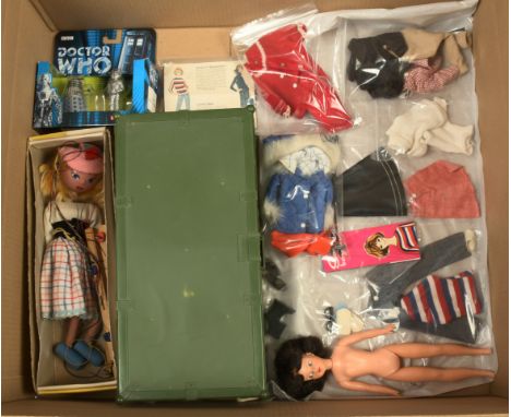 Pedigree vintage Sindy, Pelham Puppets, Doctor Who and Action Man: Pedigree Sindy vintage brunette straight leg doll, head is