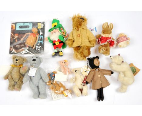 Collection including Steiff teddy bear miniatures and other toys: Steiff Original mini teddy bear, yellow tag 040290, mohair,