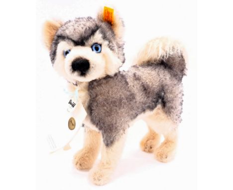 Steiff Hasso Husky, yellow tag 031779, alpaca, chest tag, swing label, Excellent to Near Mint, 11"/28cm (high).