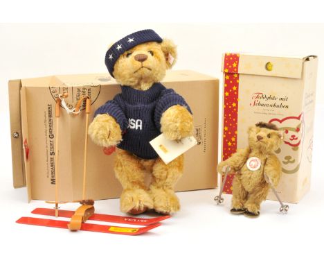 Steiff pair of teddy bears: (1) Steiff Teddy Bear with Snow Shoes, white tag 037627, mohair, LE 1500, 2005, Excellent Plus, c