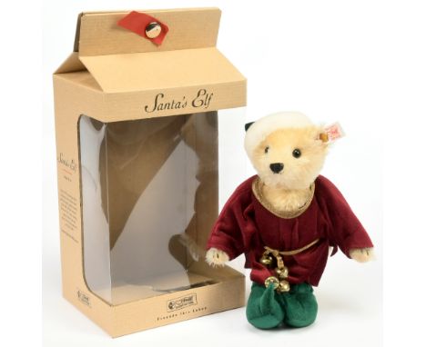 Steiff Santa's Elf Teddy Bear, 2000, white tag 670572, LE 3000, beige mohair, certificate, box, Excellent Plus, Good Plus box