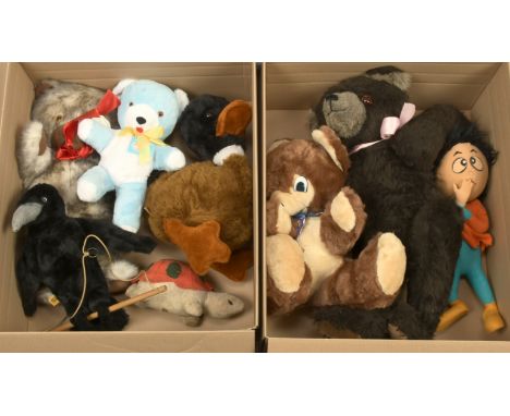 Collection of vintage bears and animals, including: Chad Valley artificial silk teddy bear, with swing label; Rosebud artific