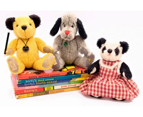 Dean's Rag Book Sooty group including: (1) Sooty, LE 5/4950, mohair, swing label certificate, 10"/26cm; (2) Sweep, LE 117/495