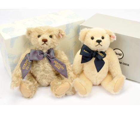 Steiff pair including: (1) Club Annual Edition 2011 teddy bear, white tag 421143, mohair, certificate, within Good box, 11.75