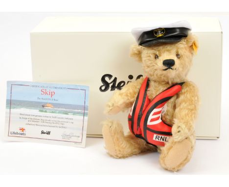 Steiff RNLI Bear Skip, Danbury Mint exclusive, yellow tag 000645, mohair, swing labels (detached but present), certificate (c