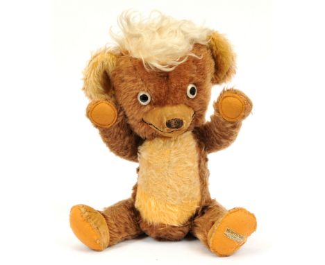 Merrythought vintage Punkinhead teddy bear, brown mohair, black and white glass eyes, velveteen muzzle, black stitched nose a