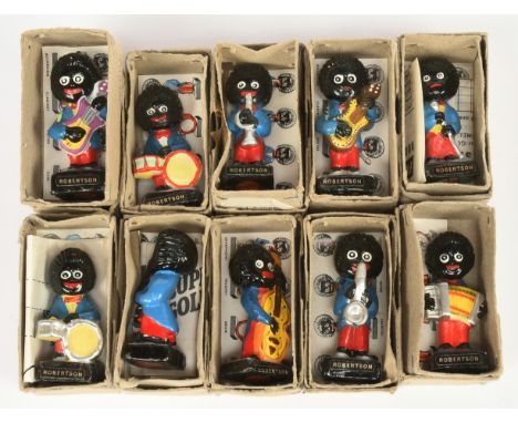 Robertson's Golly Musician Band chalk figurines x ten: Clarinet; Saxophone; Guitarist x 2; Drummer x 2; Vocalist; Accordion; 