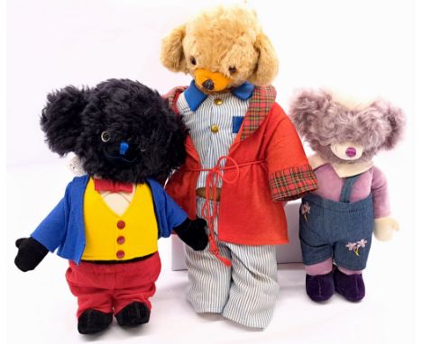 Merrythought Cheeky/Punkie Bear trio including: (1) Twisty Punkie Bear, mohair, MISSING swing label, 12"/31cm; (2) Cheeky Gol
