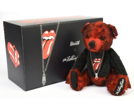 Steiff Rolling Stones Bear, white tag 355967, LE 3000, mohair, swing label, certificate, within Near Mint box, outer trade ca