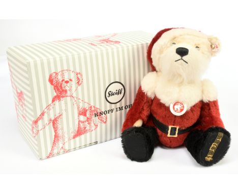 Steiff musical Santa, white tag 006029, LE 1225, red and white mohair, wool plush to shoulders, musical notes stitched into f