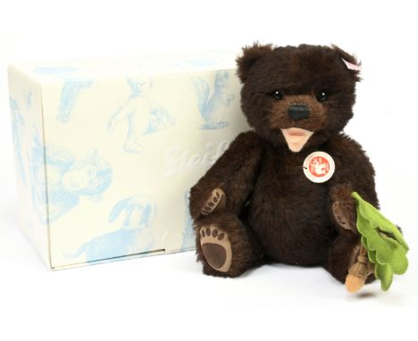 Steiff Happy Grizzly Bear Cub teddy bear, white tag 036545, LE 2009, alpaca, carrying felt acorn sprig, chest tag, certificat
