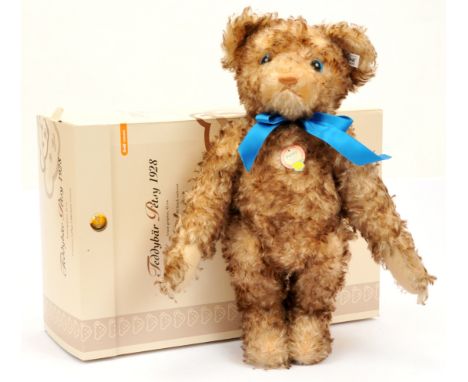 Steiff Petsy teddy bear 1928 replica, white tag 407383, LE 3000, mohair, with chest tag, certificate, Excellent Plus, within 