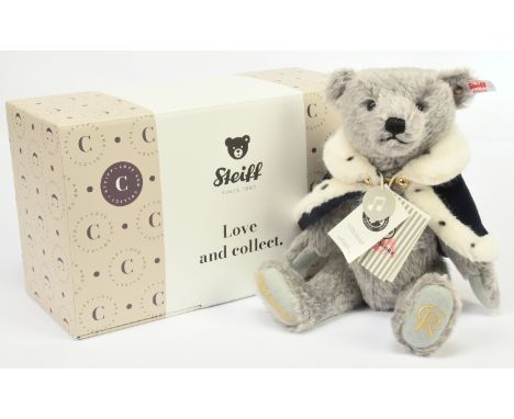 Steiff Long to Reign over us King Charles III teddy bear, white tag 691515, LE 2022, mohair, swing labels, certificate, with 