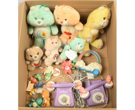 American Greetings Co / Kenner vintage Care Bears and accessories, includes: Bedtime, Secret and Funshine teddy bears, 13"/33