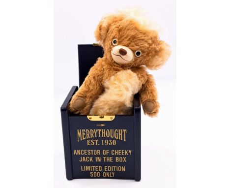 Merrythought Punkie Bear Jack in the Box Ancestor of Cheeky Cream, LE 88/500, mohair, swing label certificate, within Poor to