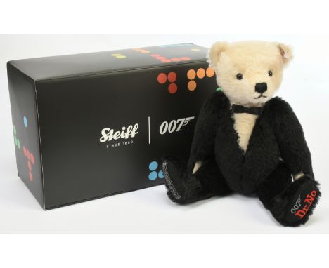 Steiff James Bond teddy bear, white tag 007613, LE 3000, mohair, internal music box plays Bond theme, swing label, certificat