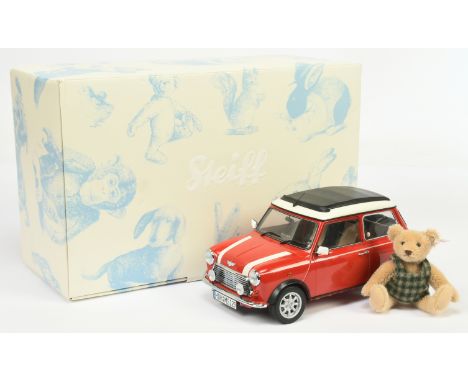 Steiff Mini Cooper Set, white tag 656132, German Exclusive, LE 275/1500, 2009, car has precision detailing- full car roof and