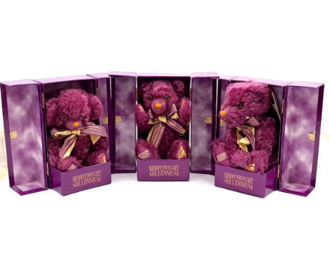 Merrythought Millennium bear trio including: (1) Cheeky Bear, LE 2000, mohair, swing label certificate, within display box, o