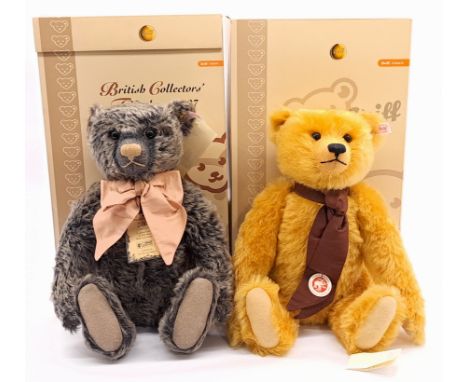 Steiff teddy bear pair including: (1) British Collectors' 2007 Old Black Bear, white tag 662508, LE 3000, mohair, chest tag, 