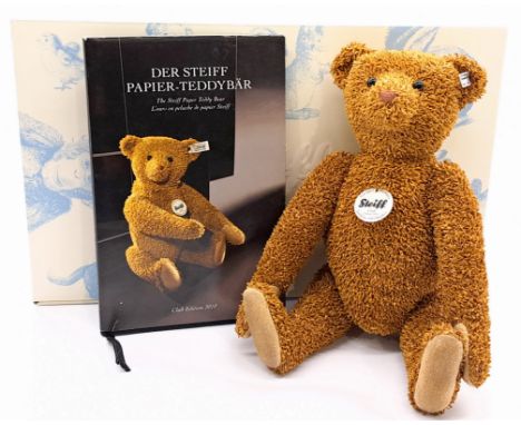 Steiff Club Edition Paper teddy bear replica 1919, 2010, white tag 421099, LE 3000, 'paper plush', with book (wear to dust co