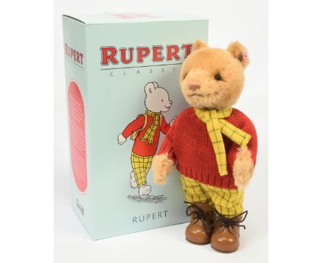 Steiff Rupert the Bear Classic, white tag 653599, LE 1072/1973, UK &amp; Ireland exclusive, alpaca, with certificate, Excelle