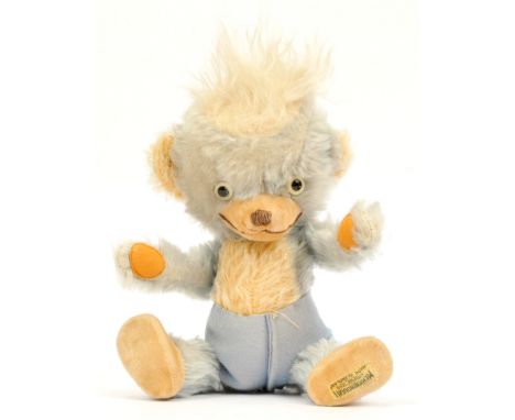 Merrythought vintage rare Punkinhead teddy bear, light blue mohair, black and white glass eyes, velveteen muzzle, black stitc