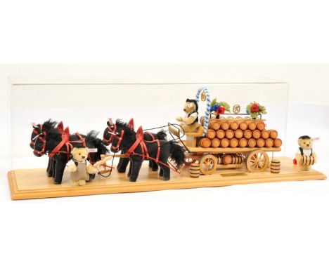 Steiff Bierwagengespann (four in-hand beer coach), white tag 038648, LE 500, certificate, consisting of three blonde mohair b
