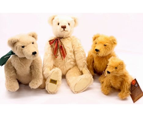 Merrythought bear group including: (1) Ivory Bear, LE 750, mohair, swing label certificate, 19"/48cm; (2) Bearheart, LE 750, 