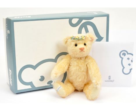 Steiff Lladro Spring teddy bear, white tag 677038, LE 2000, mohair, wearing porcelain flower headband (SOME DAMAGE) , certifi