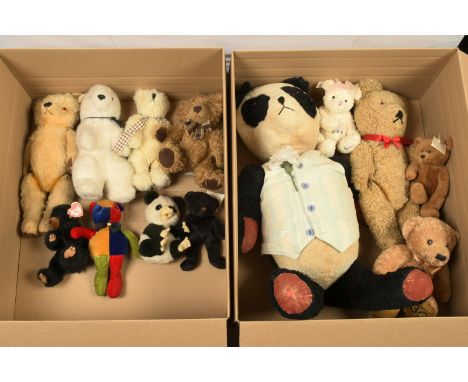 Collection of vintage and modern teddy bears, including: British golden mohair, 1950s/60s, plastic eye (glass eye is a replac