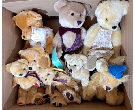 Merrythought teddy bear group including: Grump, LE 75; Pickwick, LE 1000; Millennium bear; plus other; most are MISSING swing