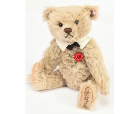 Steiff My Way teddy bear, white tag 673764, LE 1500, UK exclusive, key wound music box plays My Way, with swing label, missin