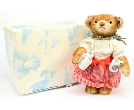 Steiff Wiesn-Bedienung Waitress teddy bear, German Oktoberfest special, white tag 673733, LE 500, 2015, mohair, wearing cotto