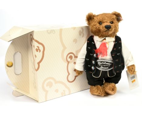 Steiff Teddybar Kastelruther Spatz musical teddy bear, white tag 995019, LE 2000, 2002, German exclusive, mohair, with swing 