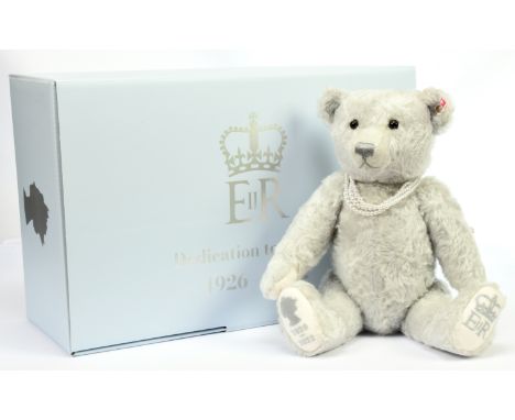 Steiff Queen Elizabeth II Dedication to Service teddy bear, white tag 691300, LE 2000, swing label, certificate, within Excel