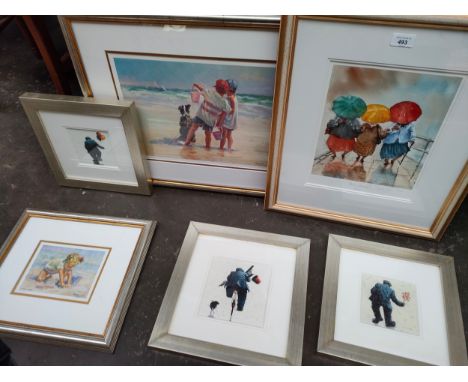 Selection of prints include clown lithograph prints , print titled brolly dollies etc 
