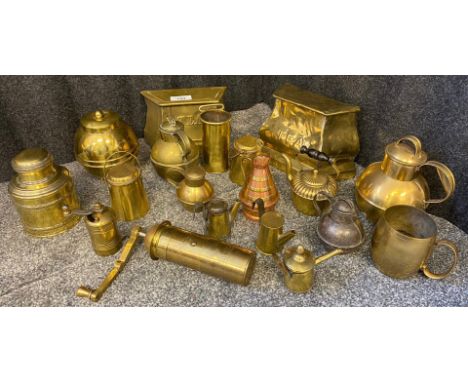 A Collection of Antique and vintage brass wares to include tea caddy, tea boxes and pepper grinders etc