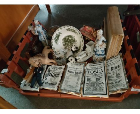 Crate of collectables includes masons bowl , vintage advertising dishes etc 