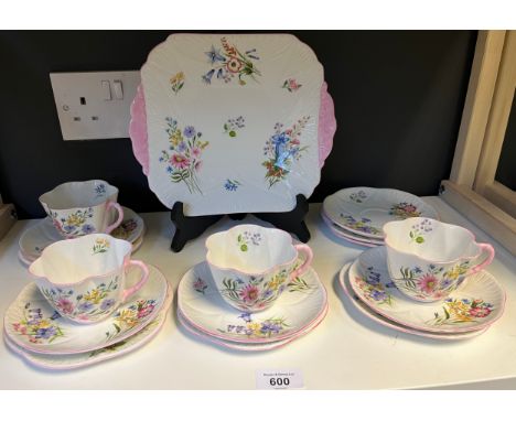 A Vintage Shelley 'Wild Flowers' part tea set with cake plate. 