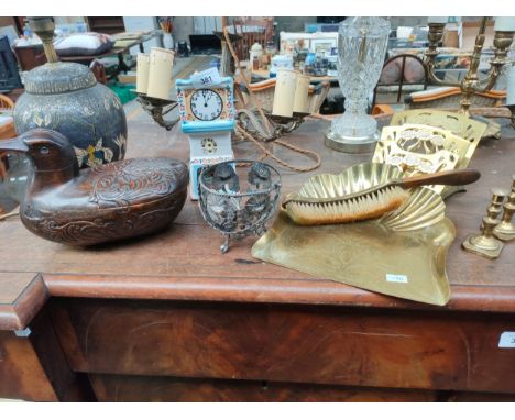 Selection of collectables to include cloisonné table lamp , brass wares etc 